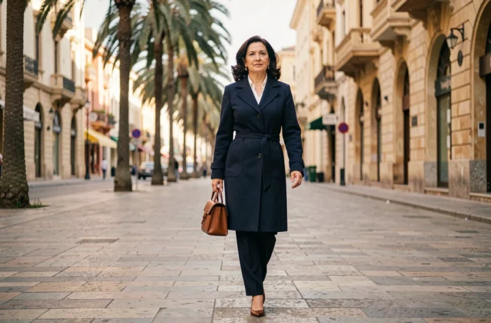 Femme élégante marchant dans une avenue de Beyrouth, symbolisant le parcours international de Carole Ghosn
