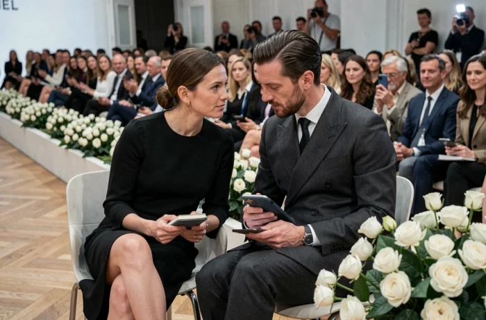 Giornalisti di moda in prima fila a una sfilata Chanel durante la Fashion Week di Parigi
