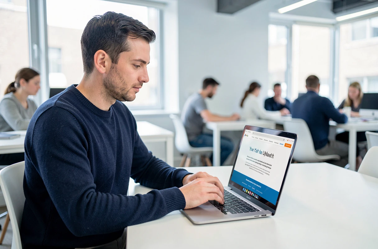 Entrepreneur consultant en train de rédiger les mentions légales d'un site web dédié aux produits pour bébés